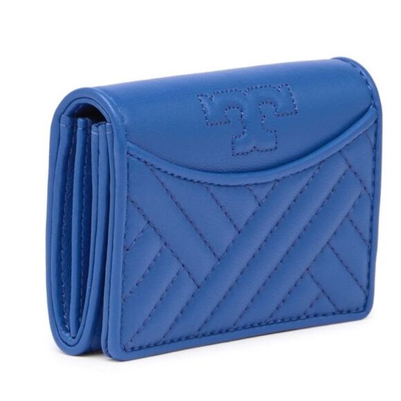 NWT Tory Burch Alexa Foldable‎ Mini Wallet Regal Royal Blue - Picture 1 of 7